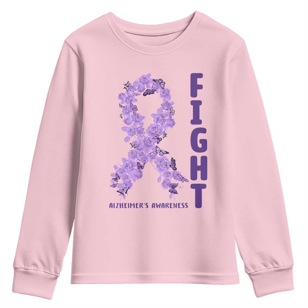 Fight Alzheimers Support Youth Sweatshirt Purple Ribbon Floral Butterfly