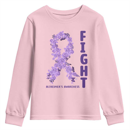 Fight Alzheimers Support Youth Sweatshirt Purple Ribbon Floral Butterfly