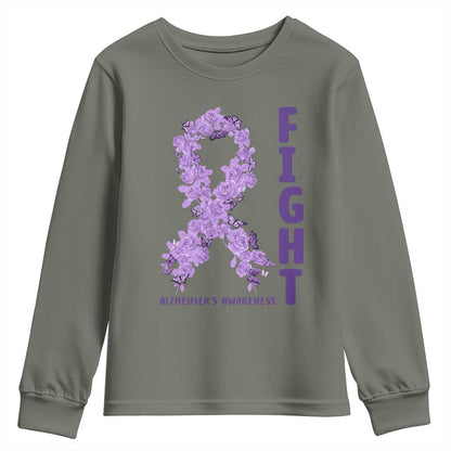 Fight Alzheimers Support Youth Sweatshirt Purple Ribbon Floral Butterfly