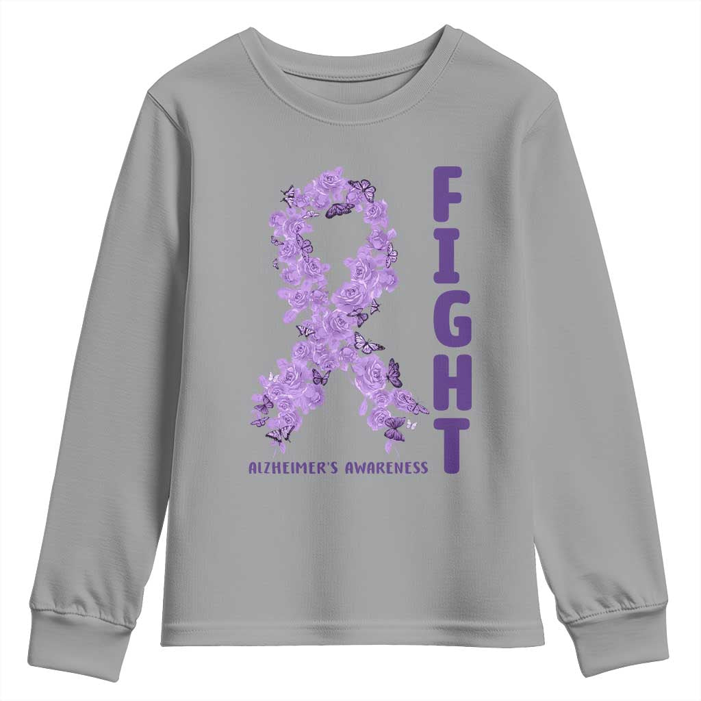 Fight Alzheimers Support Youth Sweatshirt Purple Ribbon Floral Butterfly