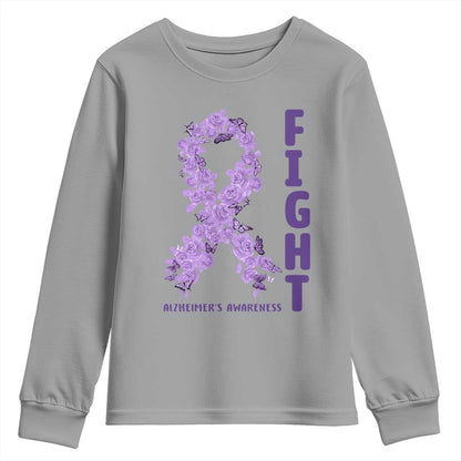 Fight Alzheimers Support Youth Sweatshirt Purple Ribbon Floral Butterfly