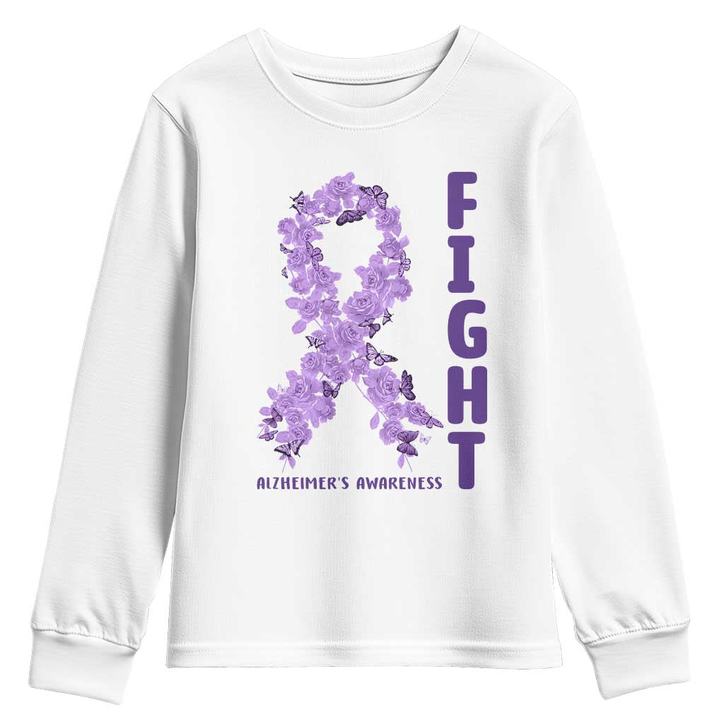 Fight Alzheimers Support Youth Sweatshirt Purple Ribbon Floral Butterfly