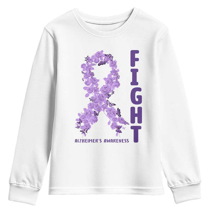 Fight Alzheimers Support Youth Sweatshirt Purple Ribbon Floral Butterfly