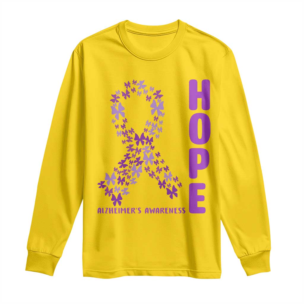 Hope Alzheimers Support Long Sleeve Shirt Purple Butterfly Ribbon Gift For Caregivers