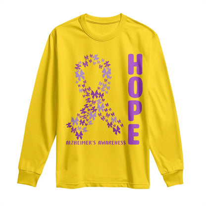 Hope Alzheimers Support Long Sleeve Shirt Purple Butterfly Ribbon Gift For Caregivers