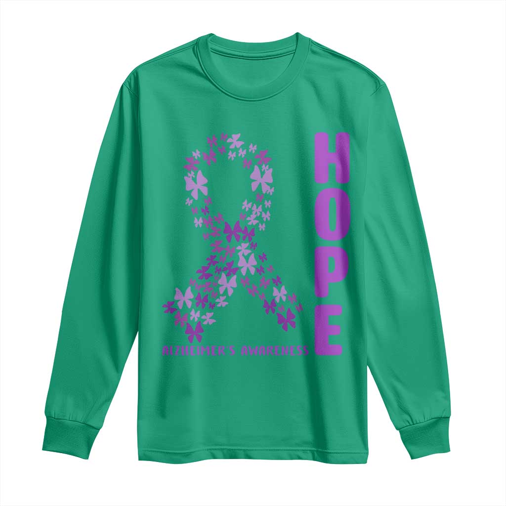Hope Alzheimers Support Long Sleeve Shirt Purple Butterfly Ribbon Gift For Caregivers