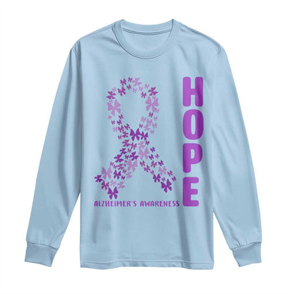 Hope Alzheimers Support Long Sleeve Shirt Purple Butterfly Ribbon Gift For Caregivers