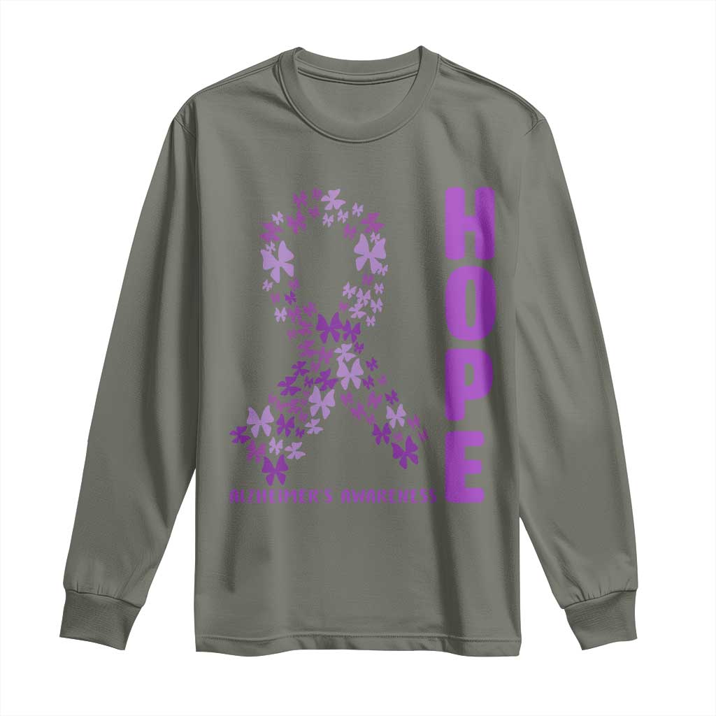 Hope Alzheimers Support Long Sleeve Shirt Purple Butterfly Ribbon Gift For Caregivers