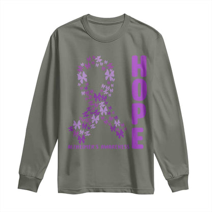 Hope Alzheimers Support Long Sleeve Shirt Purple Butterfly Ribbon Gift For Caregivers