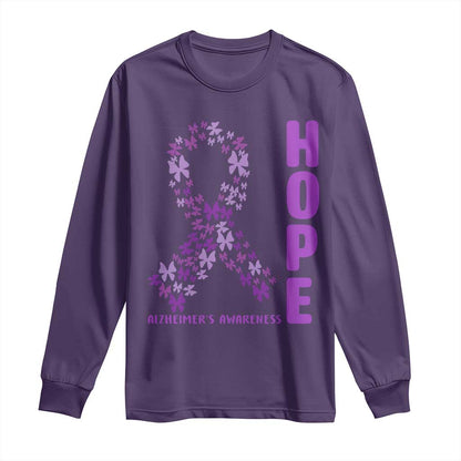 Hope Alzheimers Support Long Sleeve Shirt Purple Butterfly Ribbon Gift For Caregivers