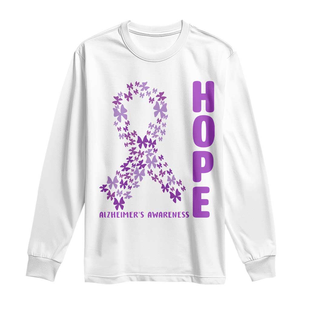 Hope Alzheimers Support Long Sleeve Shirt Purple Butterfly Ribbon Gift For Caregivers