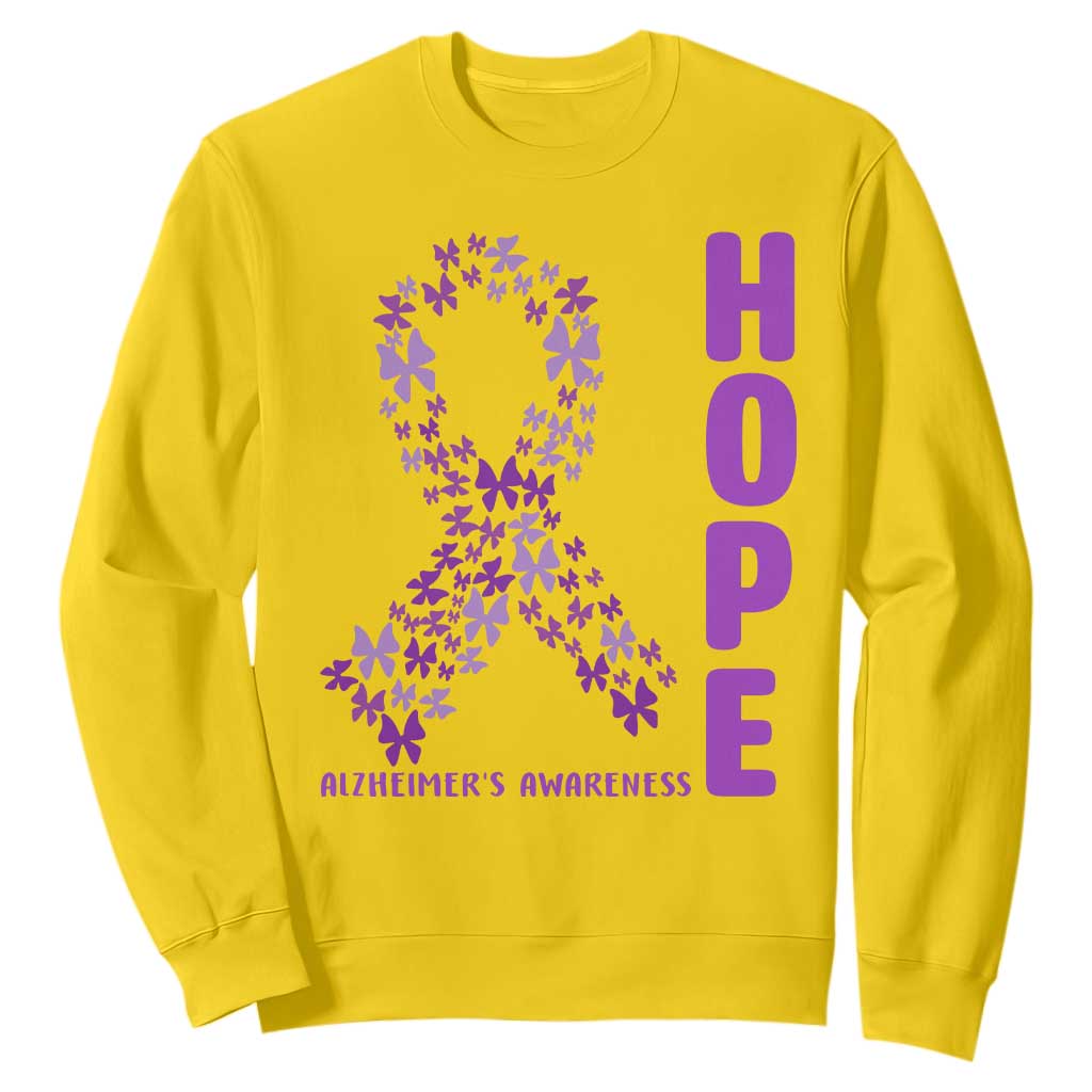 Hope Alzheimers Support Sweatshirt Purple Butterfly Ribbon Gift For Caregivers