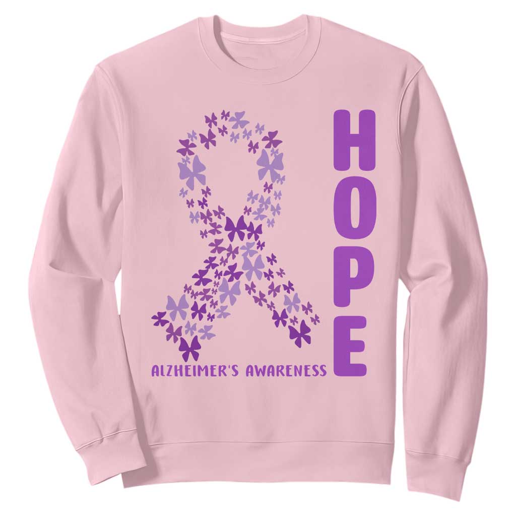 Hope Alzheimers Support Sweatshirt Purple Butterfly Ribbon Gift For Caregivers