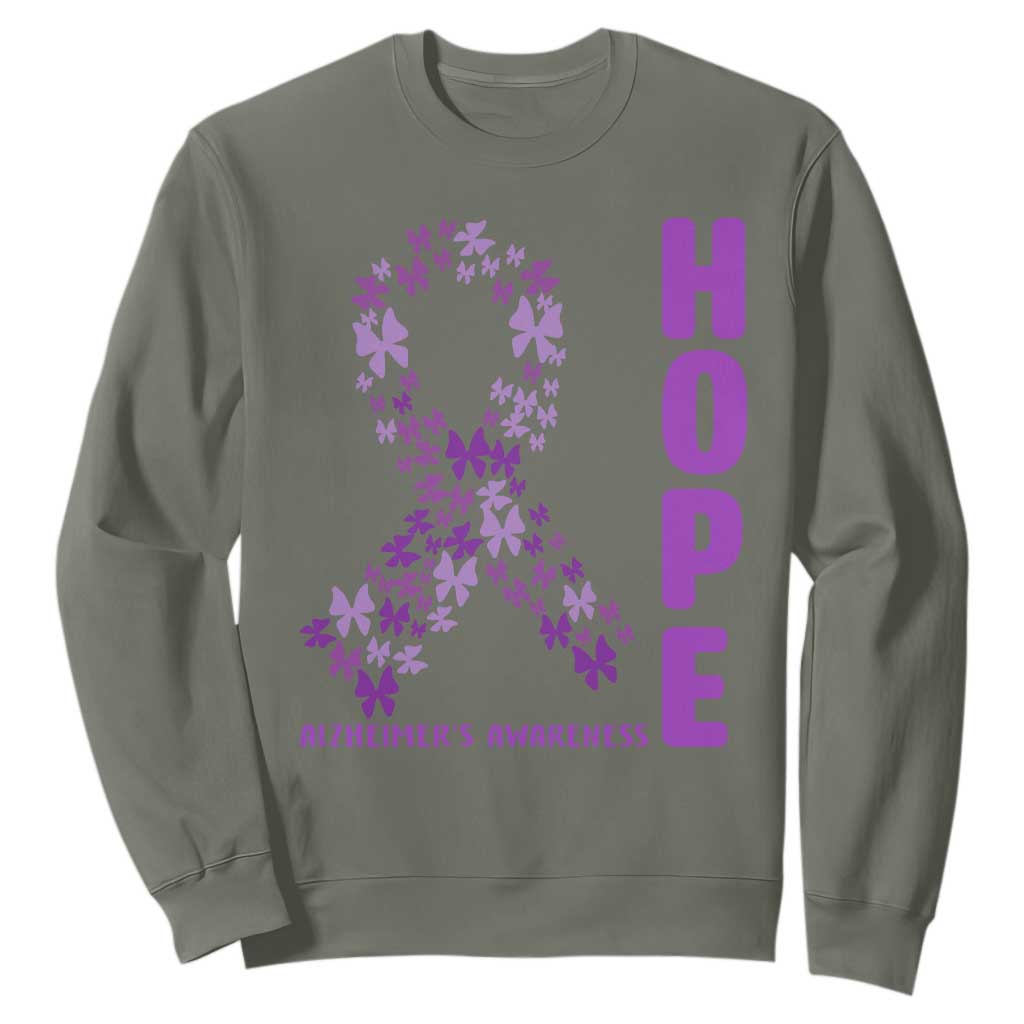 Hope Alzheimers Support Sweatshirt Purple Butterfly Ribbon Gift For Caregivers