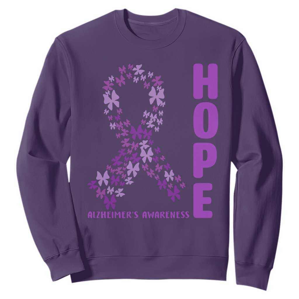 Hope Alzheimers Support Sweatshirt Purple Butterfly Ribbon Gift For Caregivers