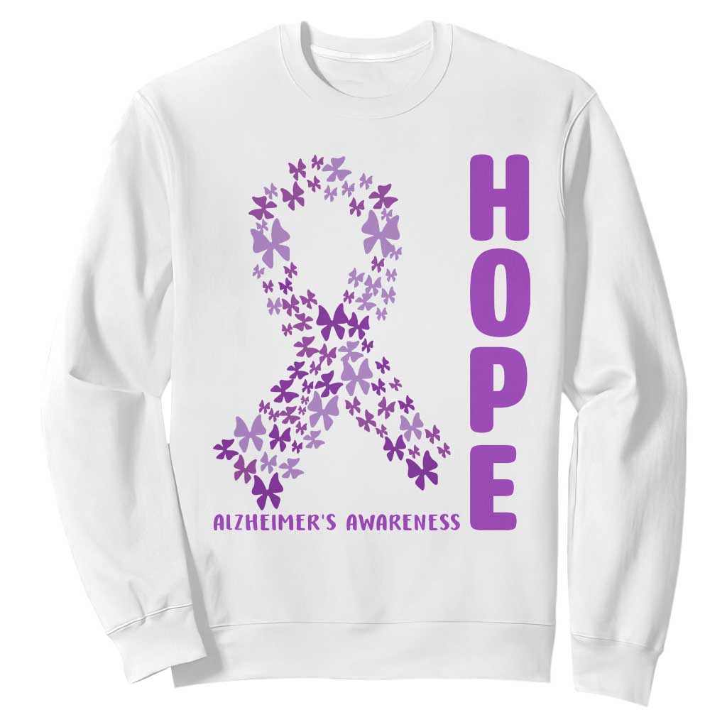Hope Alzheimers Support Sweatshirt Purple Butterfly Ribbon Gift For Caregivers