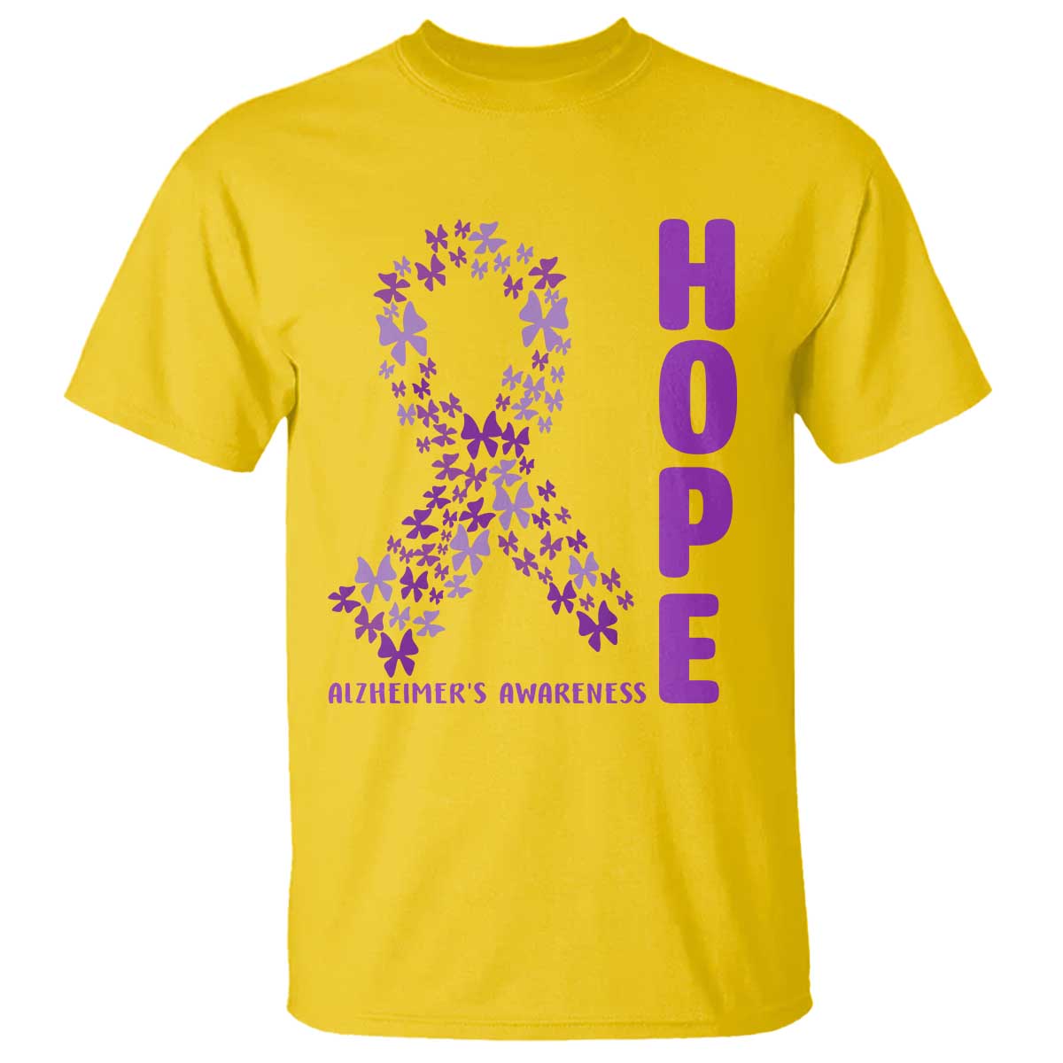 Hope Alzheimers Support T Shirt Purple Butterfly Ribbon Gift For Caregivers