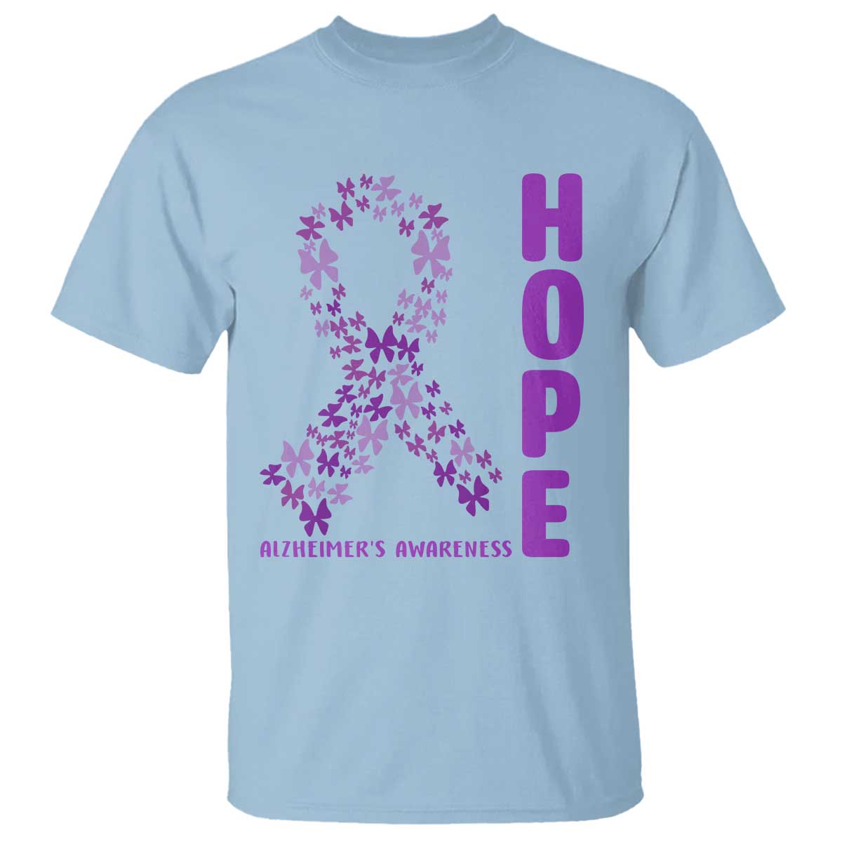 Hope Alzheimers Support T Shirt Purple Butterfly Ribbon Gift For Caregivers