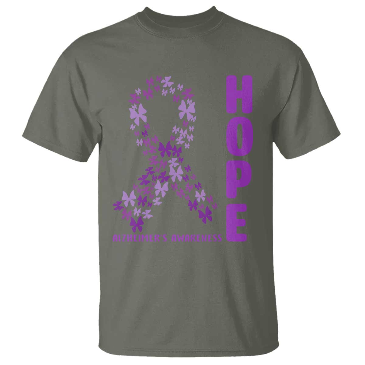 Hope Alzheimers Support T Shirt Purple Butterfly Ribbon Gift For Caregivers