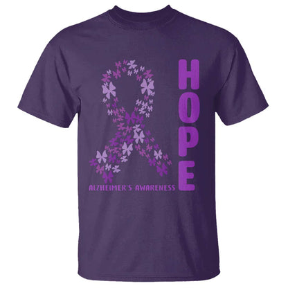 Hope Alzheimers Support T Shirt Purple Butterfly Ribbon Gift For Caregivers