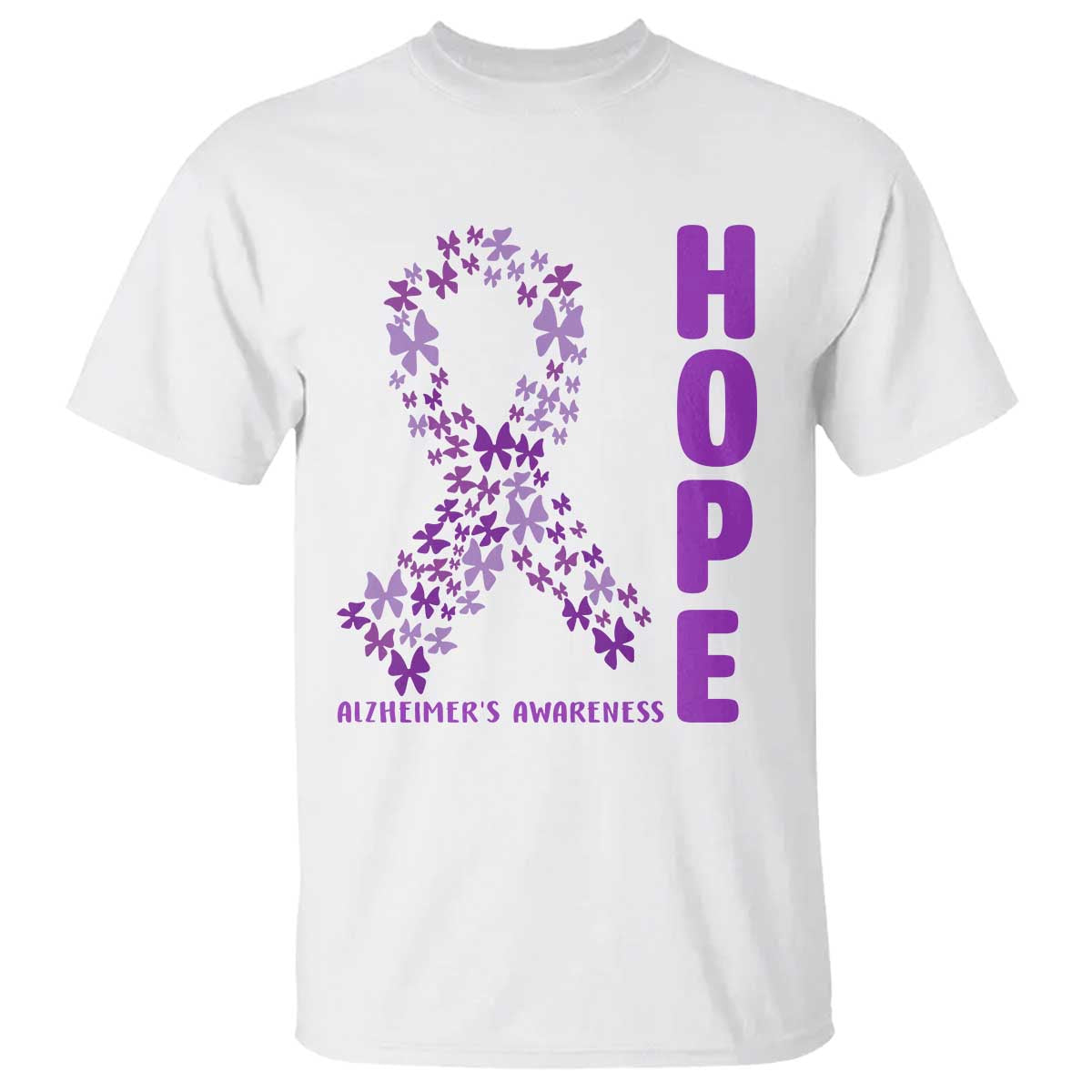 Hope Alzheimers Support T Shirt Purple Butterfly Ribbon Gift For Caregivers