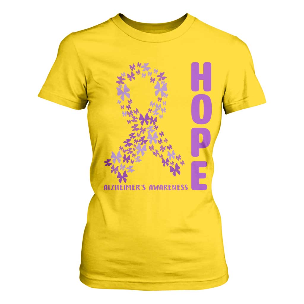 Hope Alzheimers Support T Shirt For Women Purple Butterfly Ribbon Gift For Caregivers