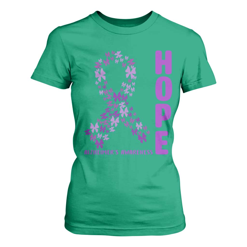 Hope Alzheimers Support T Shirt For Women Purple Butterfly Ribbon Gift For Caregivers