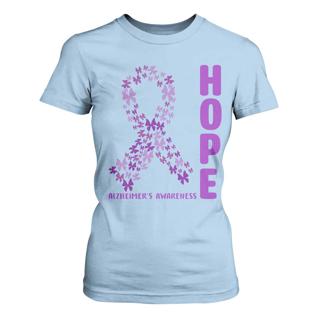 Hope Alzheimers Support T Shirt For Women Purple Butterfly Ribbon Gift For Caregivers