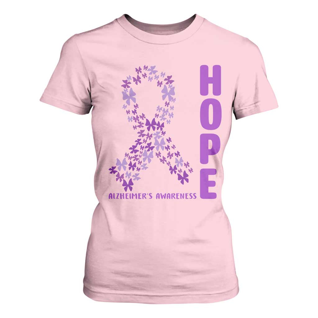 Hope Alzheimers Support T Shirt For Women Purple Butterfly Ribbon Gift For Caregivers