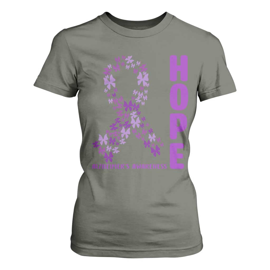 Hope Alzheimers Support T Shirt For Women Purple Butterfly Ribbon Gift For Caregivers