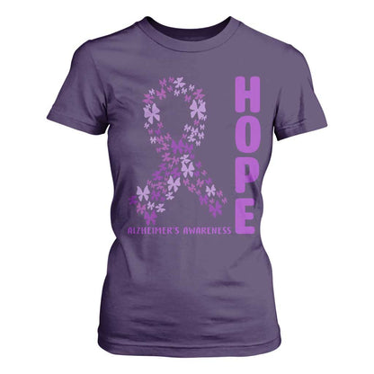 Hope Alzheimers Support T Shirt For Women Purple Butterfly Ribbon Gift For Caregivers