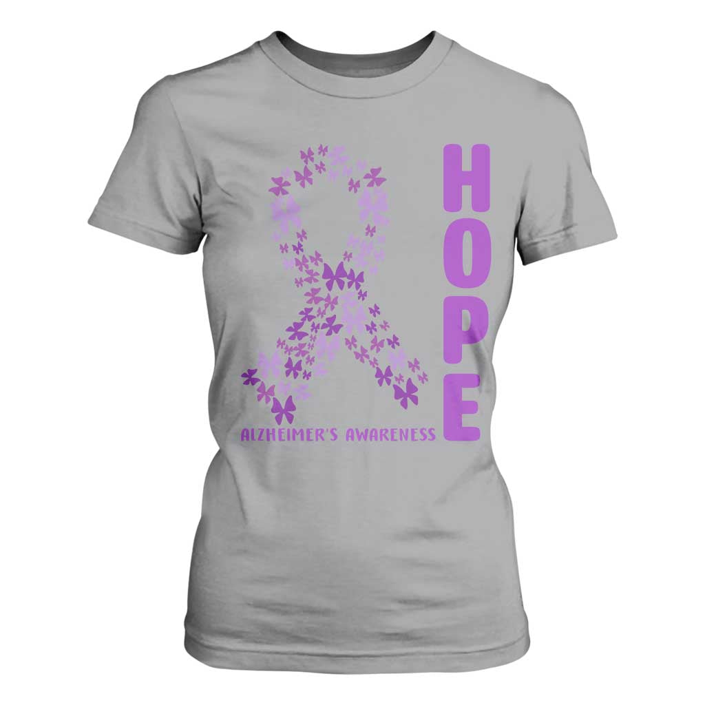 Hope Alzheimers Support T Shirt For Women Purple Butterfly Ribbon Gift For Caregivers