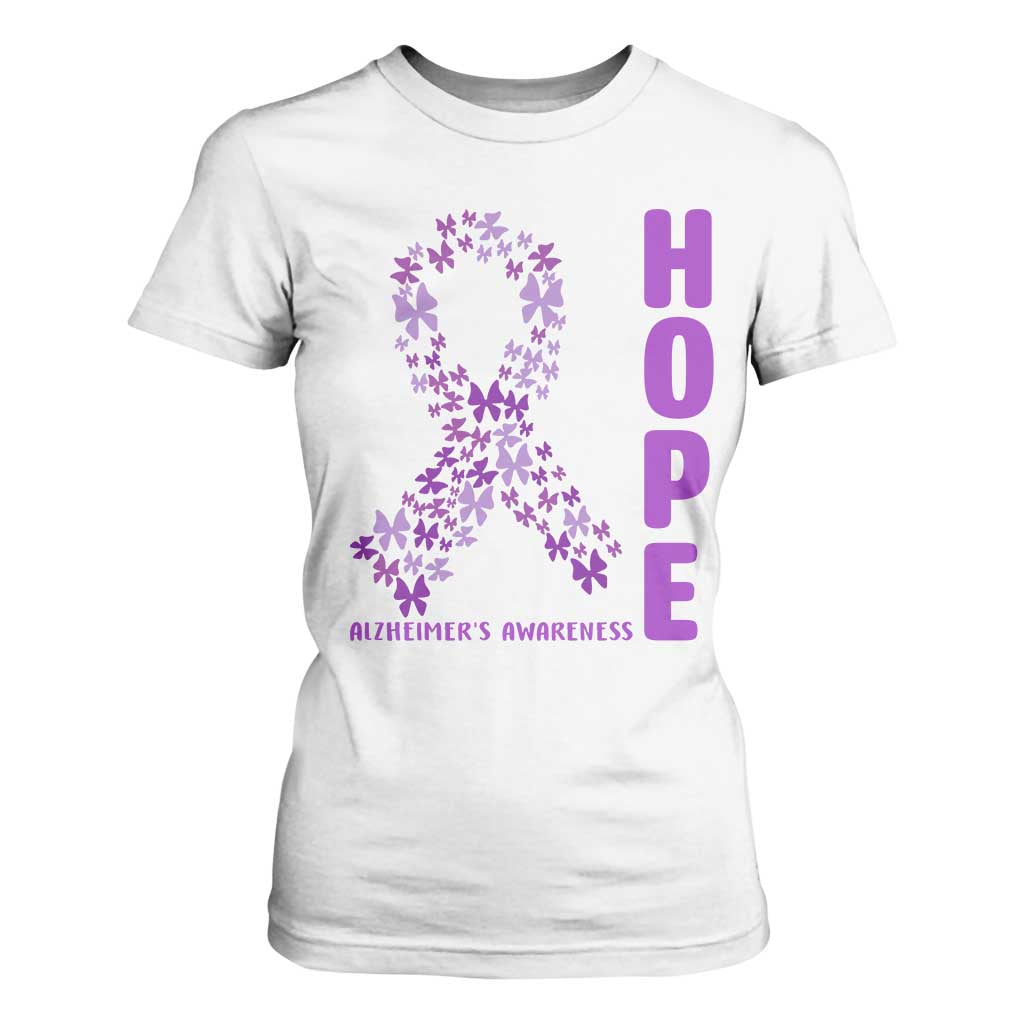 Hope Alzheimers Support T Shirt For Women Purple Butterfly Ribbon Gift For Caregivers
