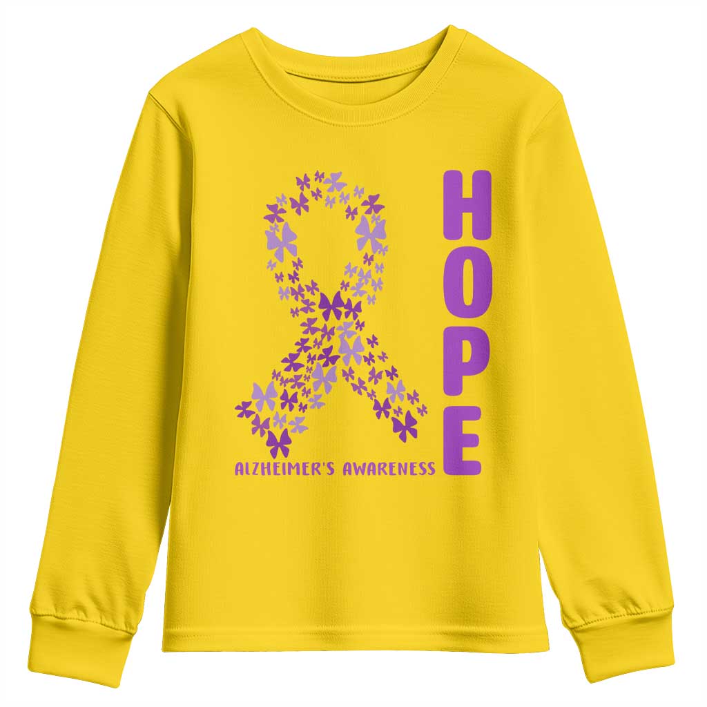 Hope Alzheimers Support Youth Sweatshirt Purple Butterfly Ribbon Gift For Caregivers