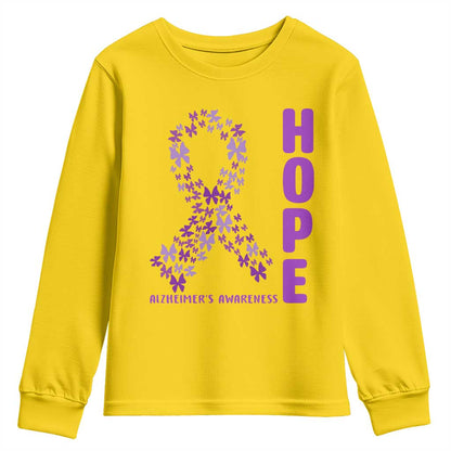 Hope Alzheimers Support Youth Sweatshirt Purple Butterfly Ribbon Gift For Caregivers