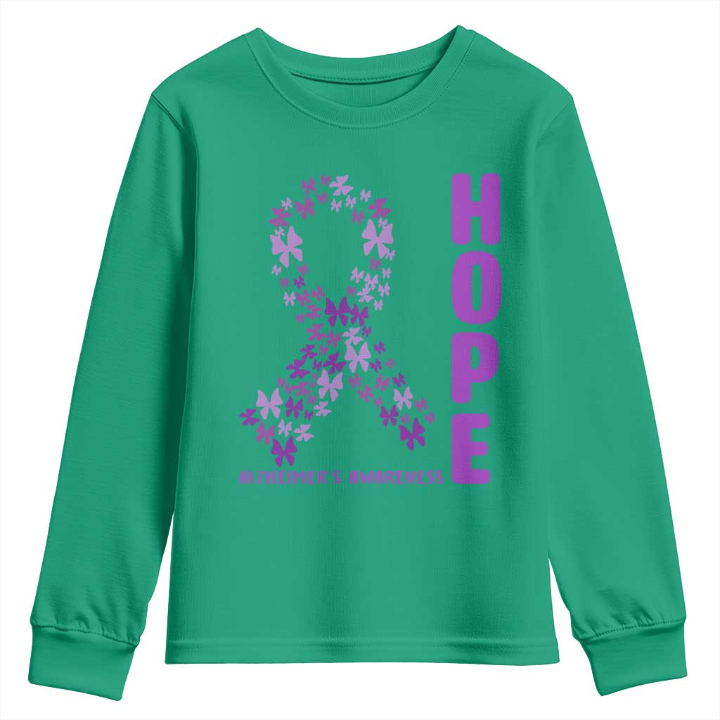 Hope Alzheimers Support Youth Sweatshirt Purple Butterfly Ribbon Gift For Caregivers
