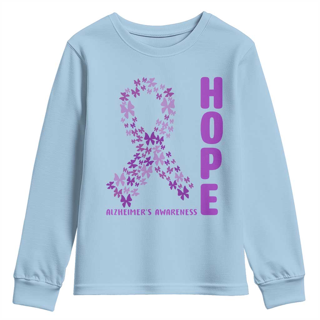 Hope Alzheimers Support Youth Sweatshirt Purple Butterfly Ribbon Gift For Caregivers