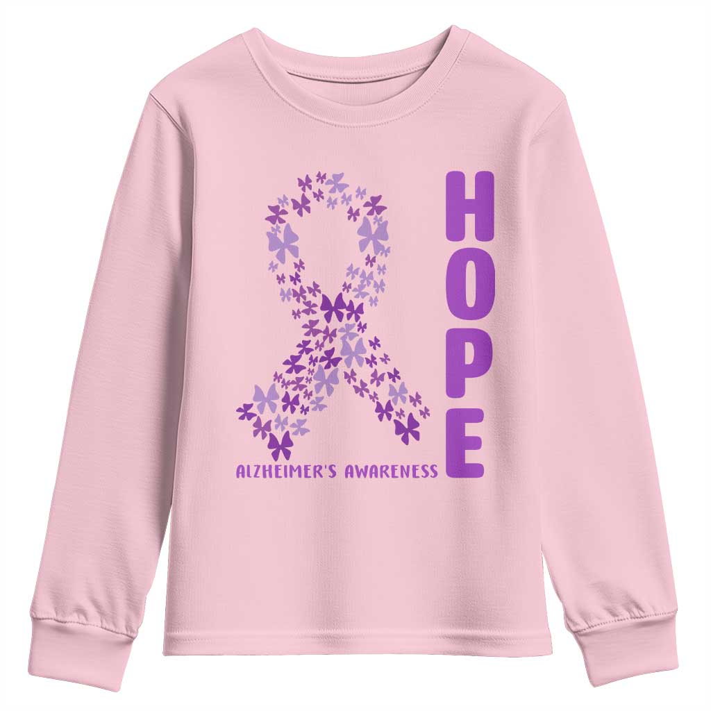 Hope Alzheimers Support Youth Sweatshirt Purple Butterfly Ribbon Gift For Caregivers