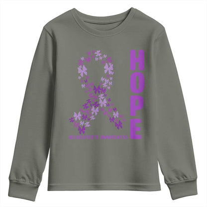 Hope Alzheimers Support Youth Sweatshirt Purple Butterfly Ribbon Gift For Caregivers