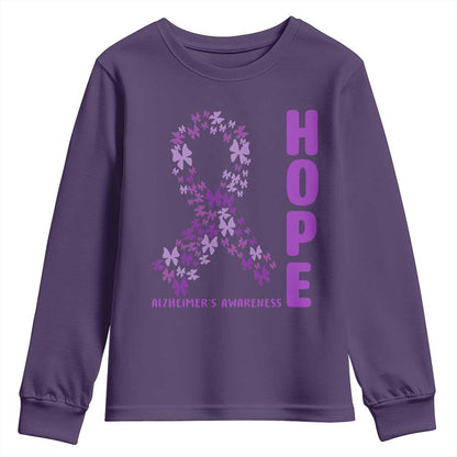Hope Alzheimers Support Youth Sweatshirt Purple Butterfly Ribbon Gift For Caregivers