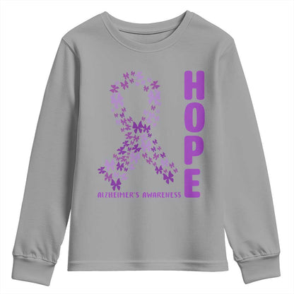 Hope Alzheimers Support Youth Sweatshirt Purple Butterfly Ribbon Gift For Caregivers