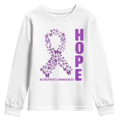 Hope Alzheimers Support Youth Sweatshirt Purple Butterfly Ribbon Gift For Caregivers