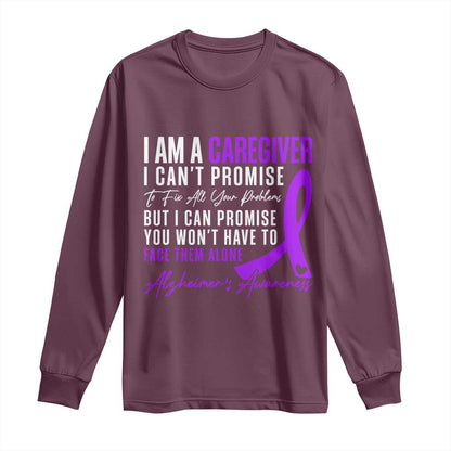 Alzheimer's Caregiver Support Long Sleeve Shirt Purple Ribbon Hope Graphic