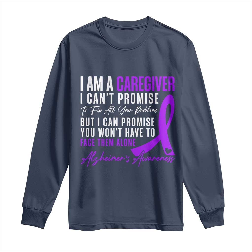 Alzheimer's Caregiver Support Long Sleeve Shirt Purple Ribbon Hope Graphic