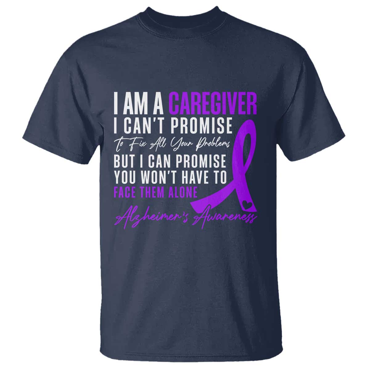 Alzheimer's Caregiver Support T Shirt Purple Ribbon Hope Graphic