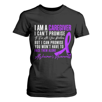 Alzheimer's Caregiver Support T Shirt For Women Purple Ribbon Hope Graphic