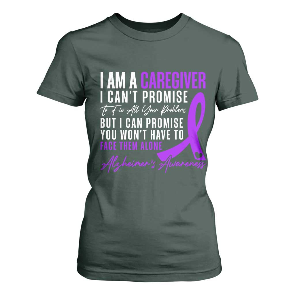 Alzheimer's Caregiver Support T Shirt For Women Purple Ribbon Hope Graphic