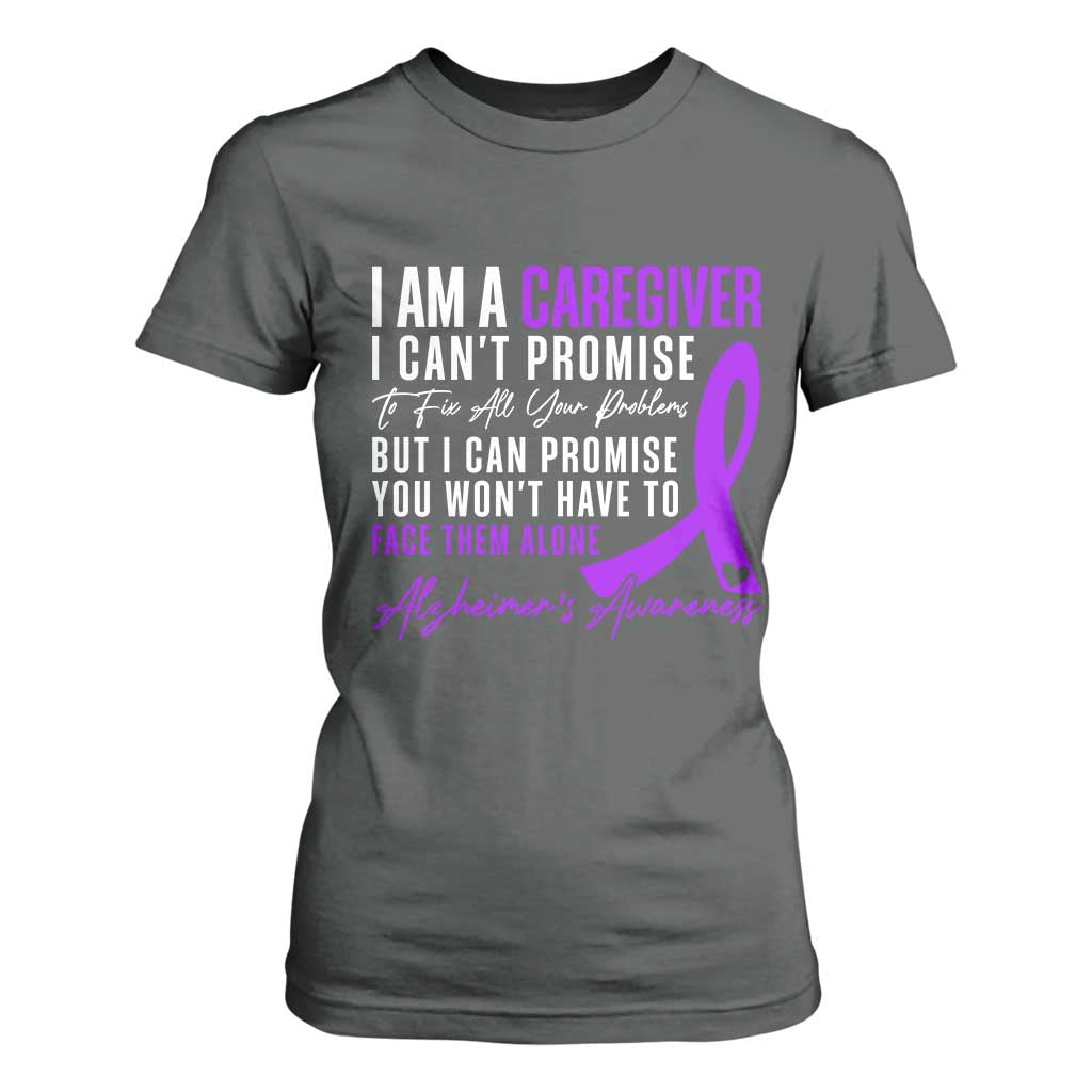 Alzheimer's Caregiver Support T Shirt For Women Purple Ribbon Hope Graphic