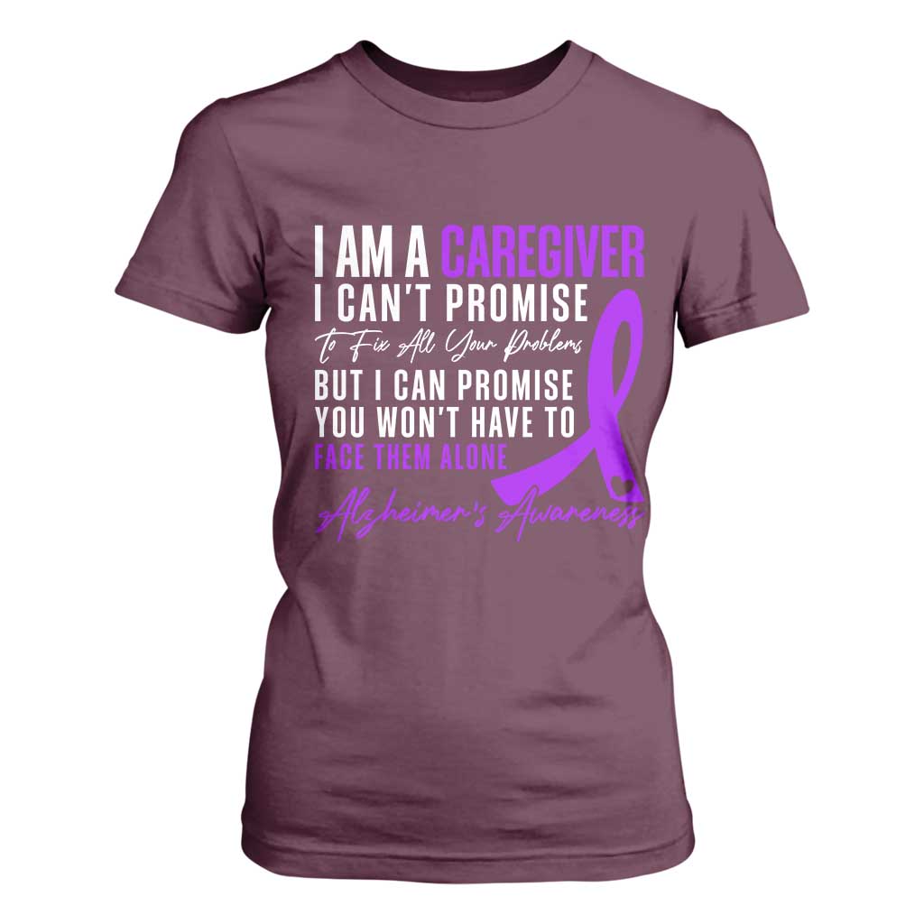 Alzheimer's Caregiver Support T Shirt For Women Purple Ribbon Hope Graphic