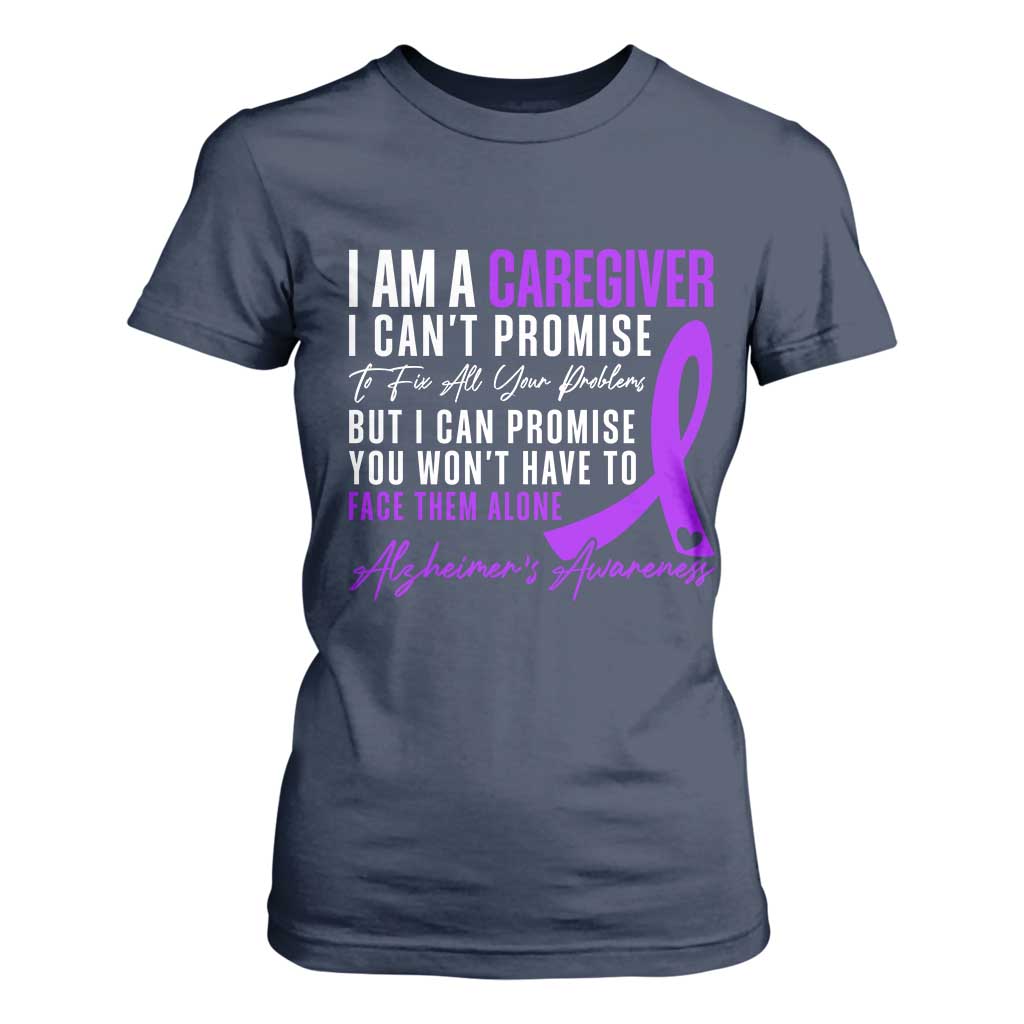 Alzheimer's Caregiver Support T Shirt For Women Purple Ribbon Hope Graphic